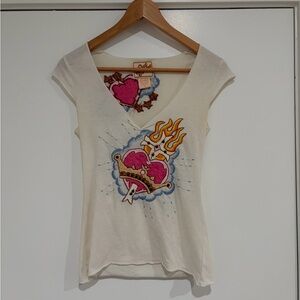 Soul Revival Cream Tee with Heart and Flame Design